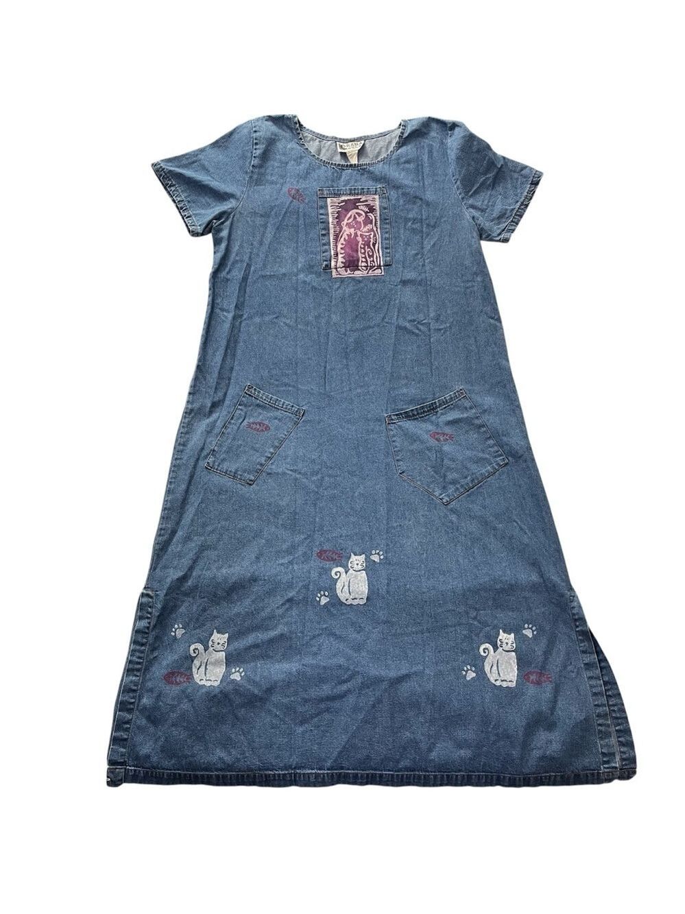 Vintage Rama of USA Cat Denim Maxi Dress Pockets XL - Picture 1 of 12
